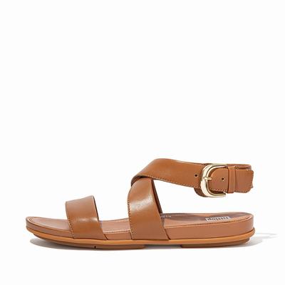 Fitflop Women's GRACIE Buckle Leather Ankle-Strap Sandals - Light Brown, SG7680142
